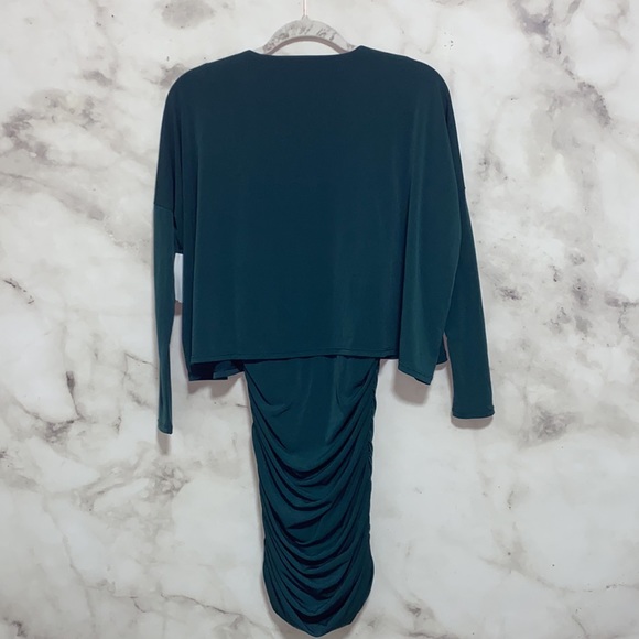 BCBGMaxAzria Gathered Popover Cocktail Mini Dress - Jade Emerald Green - Picture 9 of 12